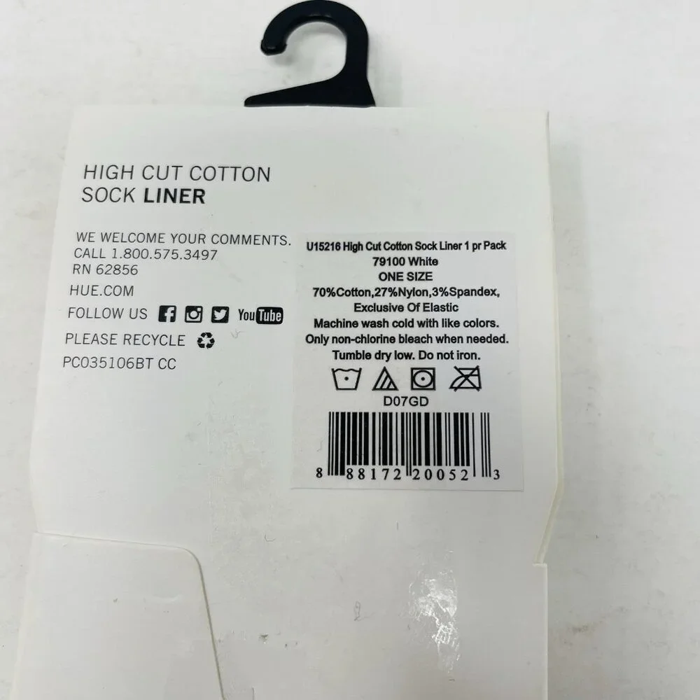 Hue Womens One‎ Size Fits Most High Cut Cotton Resort Liner Socks in White 1077